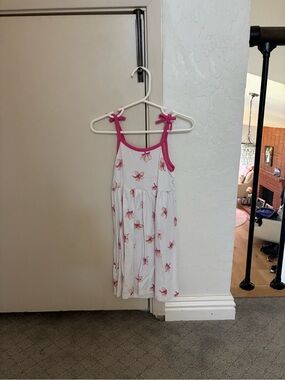 Girls' White Dress with Pink Floral Tie-Straps